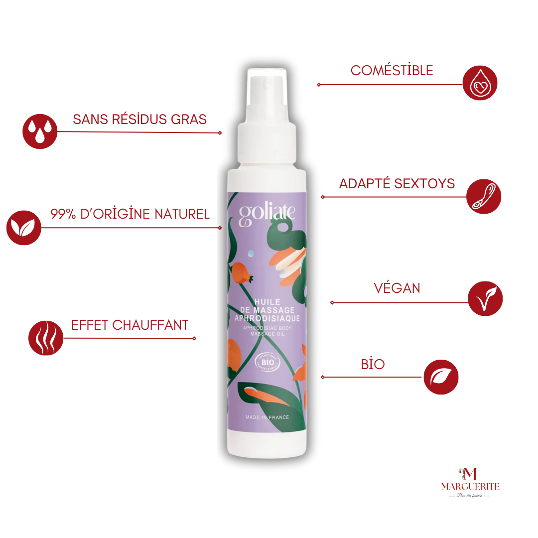 Huile de Massage Aphrodisiaque Bio GOLIATE - Sensualité & Relaxation